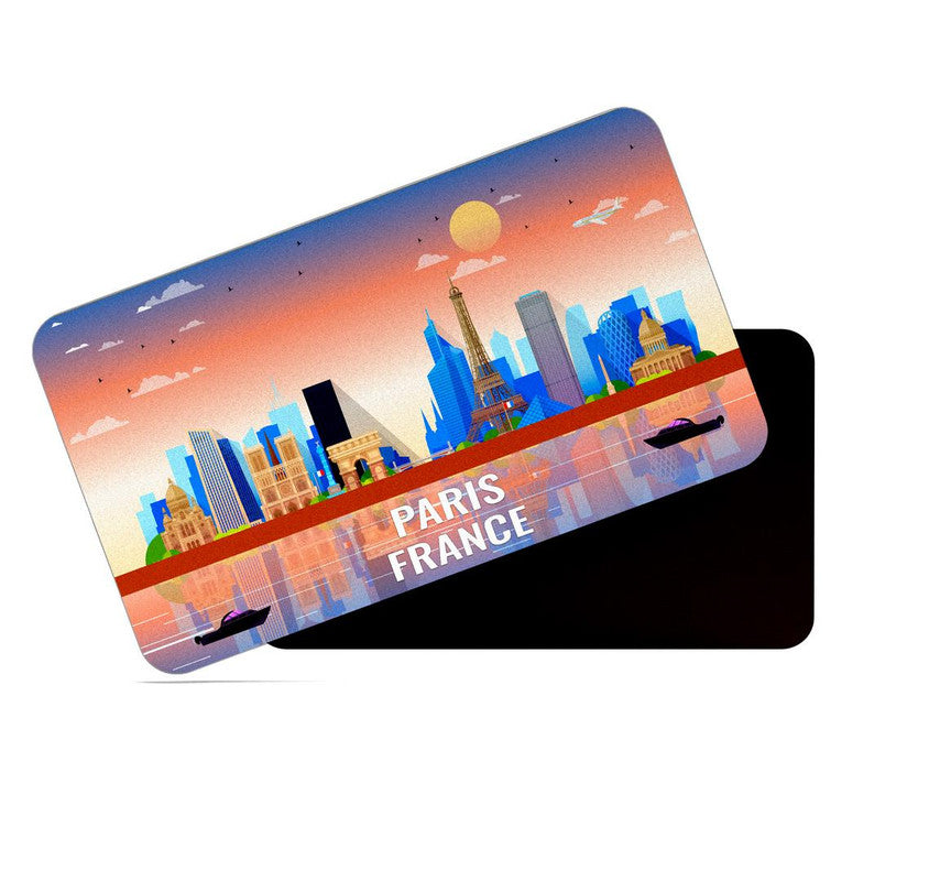 dhcrafts Rectangular Rubber Fridge Magnet / Magnetic Card Multicolor France Paris Design Pack of 1 (8.6cm x 5.4cm)